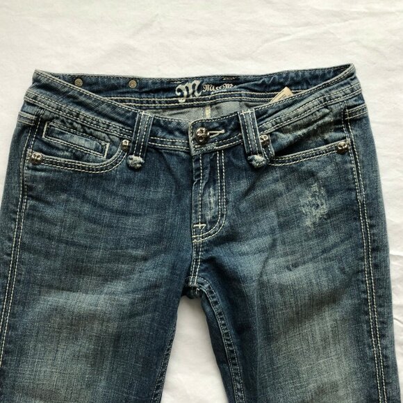 Miss Me Signature Boot Fleur de Lys Embellished Low Rise Women Denim Jeans SZ 29 - Picture 3 of 5